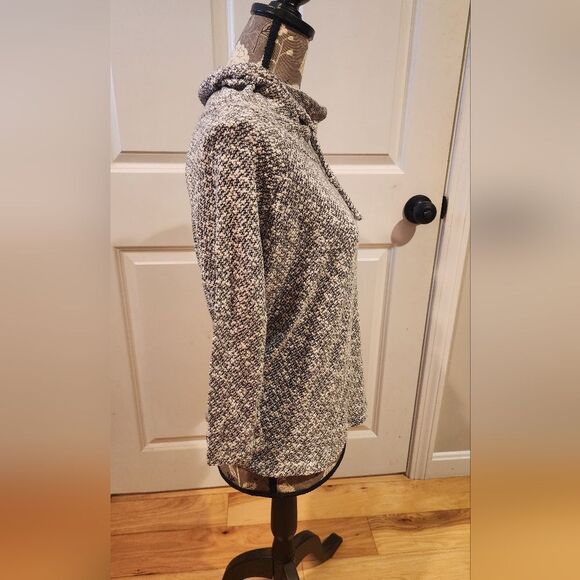 New Directions stretchy gray and white cowl neck sweater 3/4 sleeves M - Picture 3 of 4